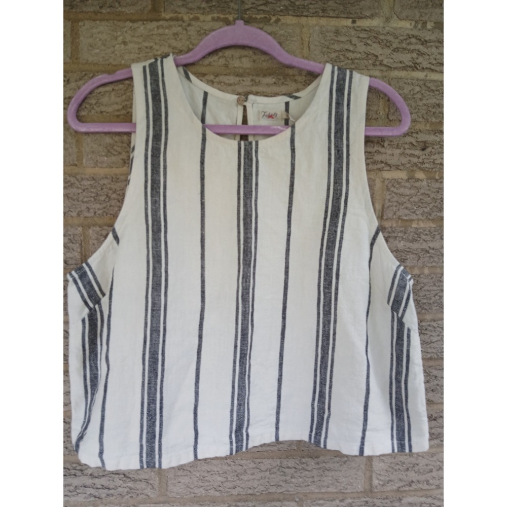 Faherty Women's Linen Shoreline Shell Top In Santa Cruz Stripe Sz L Beachy - Picture 2 of 5